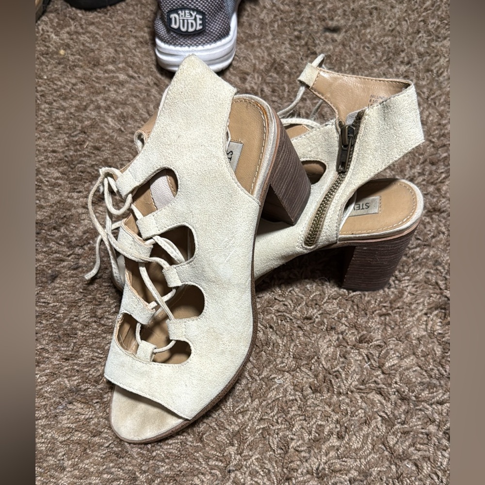 Steve Madden Beige Lace-Up Block Heels